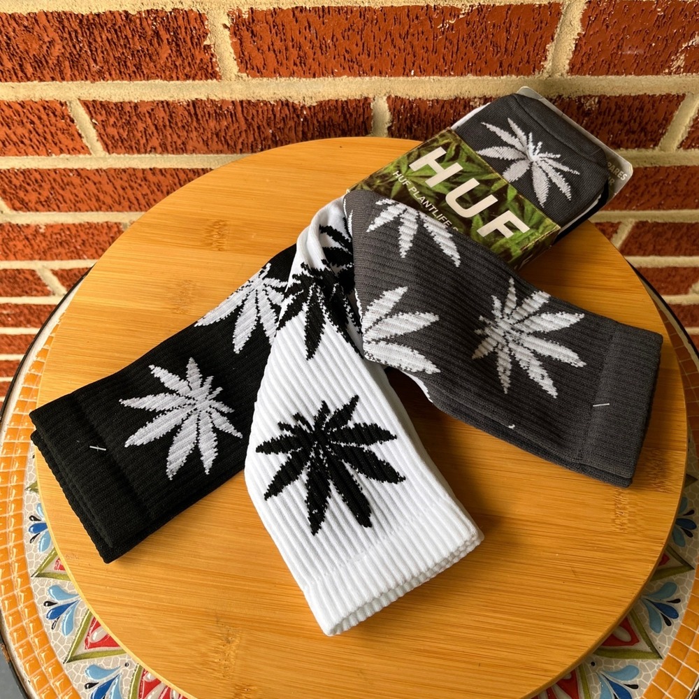 HUF Plantlife 420 Weed Leaf Socks 3-Pack Mens OS Black Grey White NEW RARE